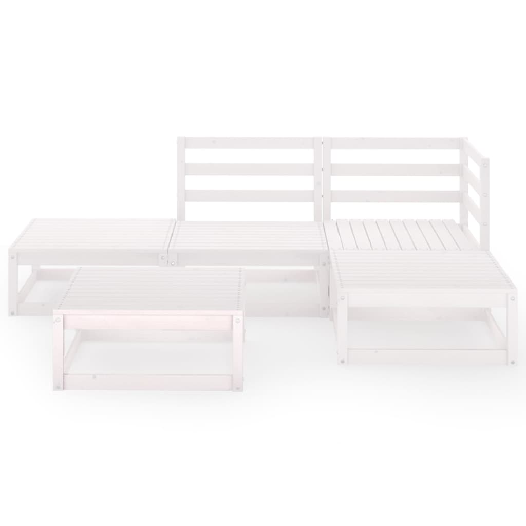 5 Piece Garden Lounge Set White Solid Pinewood - Newstart Furniture