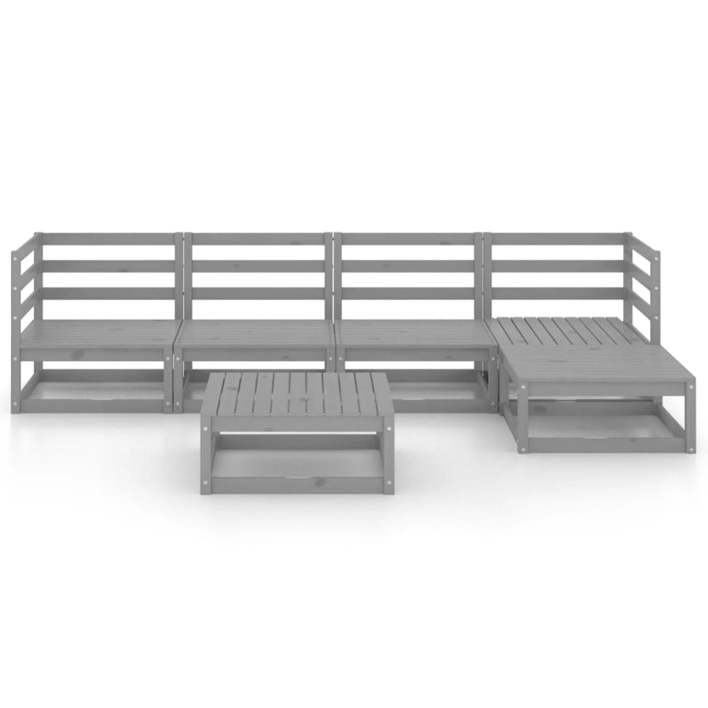 6 Piece Garden Lounge Set Grey Solid Pinewood - Newstart Furniture