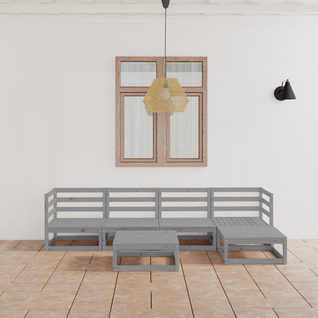 6 Piece Garden Lounge Set Grey Solid Pinewood - Newstart Furniture