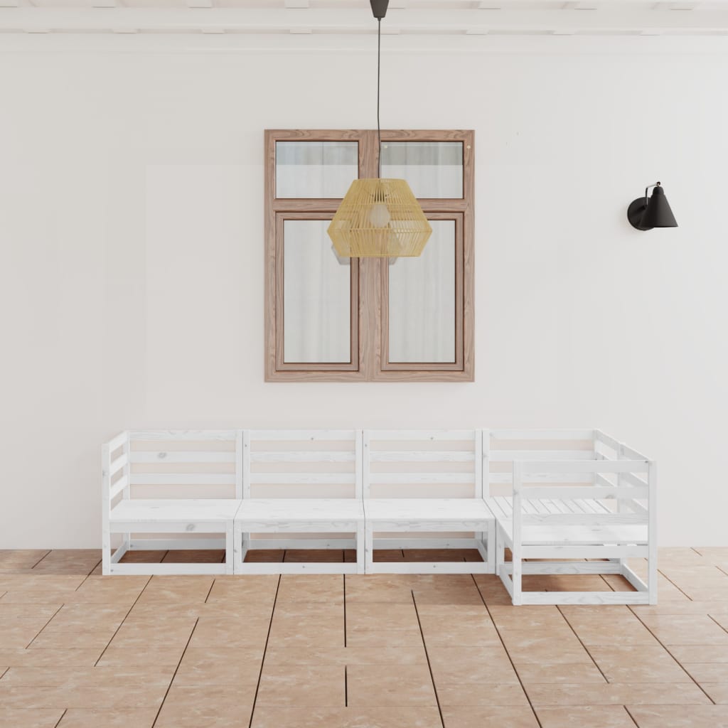 5 Piece Garden Lounge Set White Solid Pinewood - Newstart Furniture