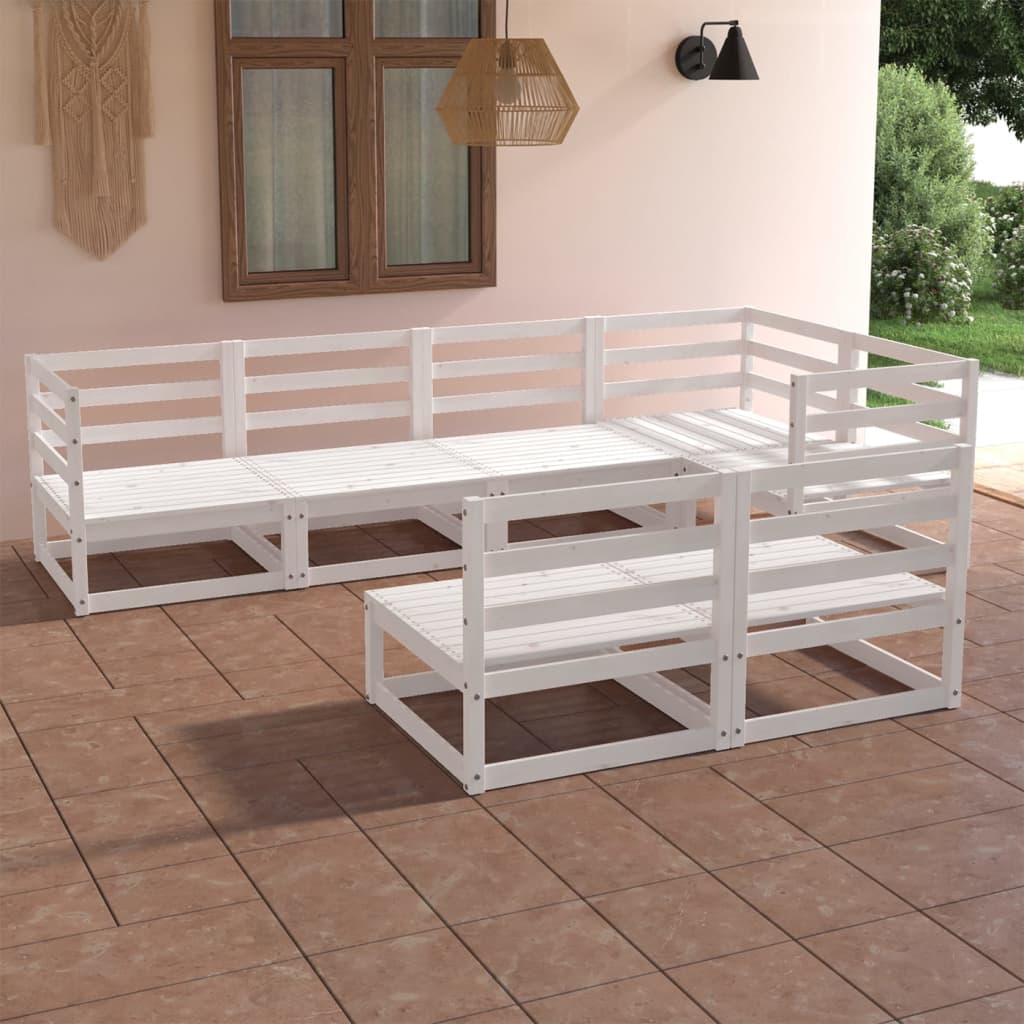 7 Piece Garden Lounge Set White Solid Pinewood - Newstart Furniture