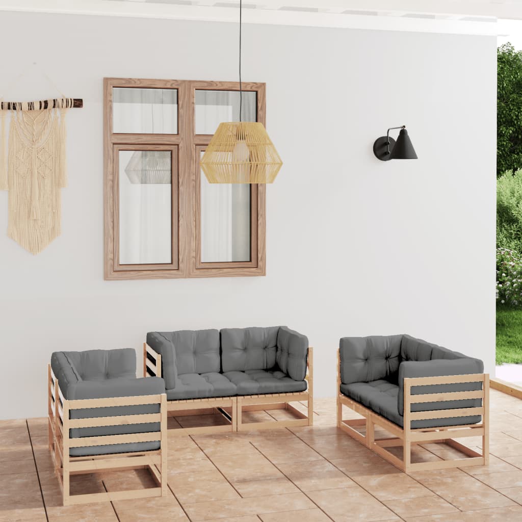 6 Piece Garden Lounge Set with Cushions Solid Pinewood - Newstart Furniture