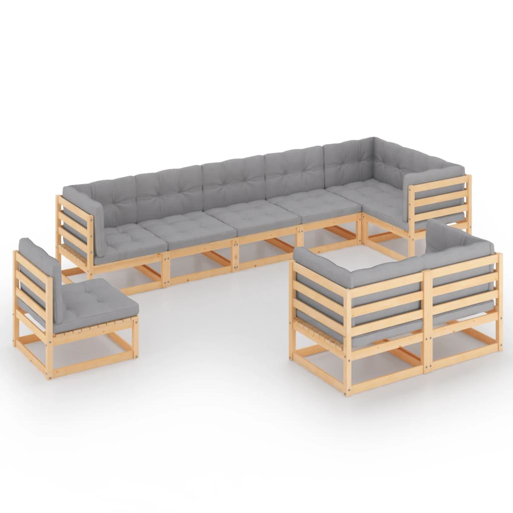 9 Piece Garden Lounge Set with Cushions Solid Pinewood - Newstart Furniture