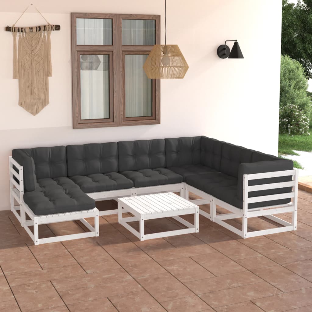 8 Piece Garden Lounge Set with Cushions Solid Pinewood - Newstart Furniture
