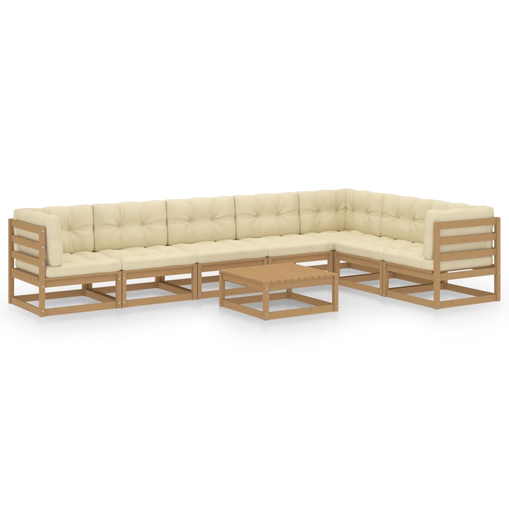 8 Piece Garden Lounge Set & Cushions Honey Brown Solid Pinewood - Newstart Furniture