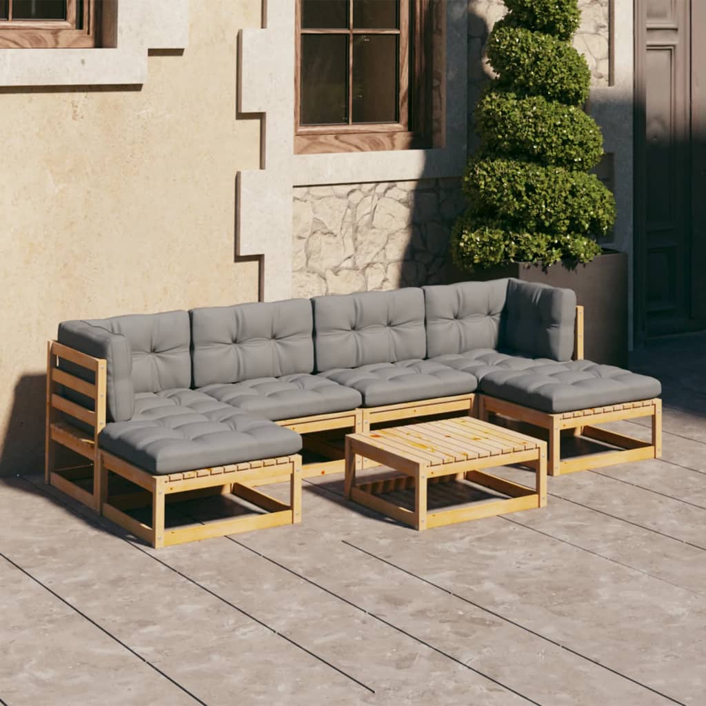 7 Piece Garden Lounge Set with Cushions Solid Pinewood - Newstart Furniture