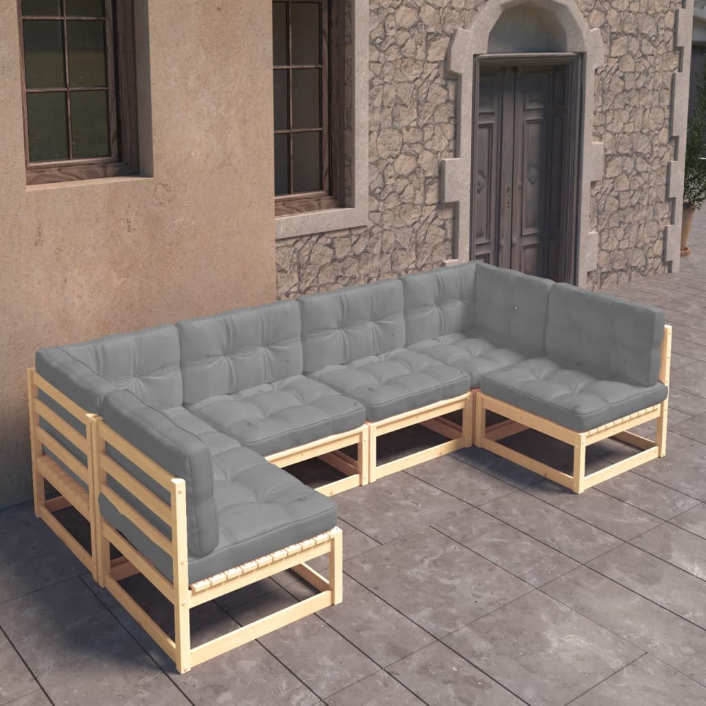 6 Piece Garden Lounge Set with Cushions Solid Pinewood - Newstart Furniture