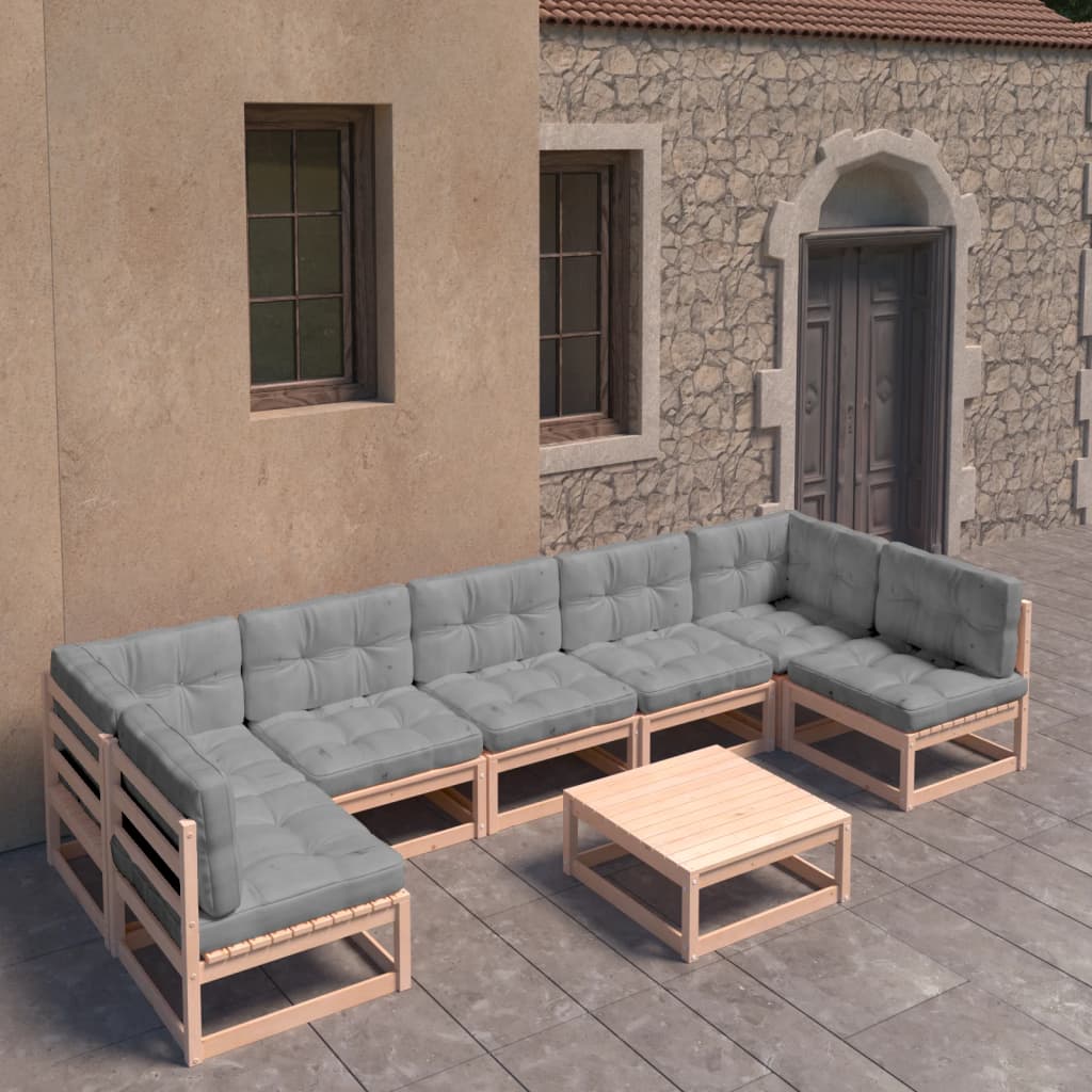 8 Piece Garden Lounge Set with Cushions Solid Pinewood - Newstart Furniture