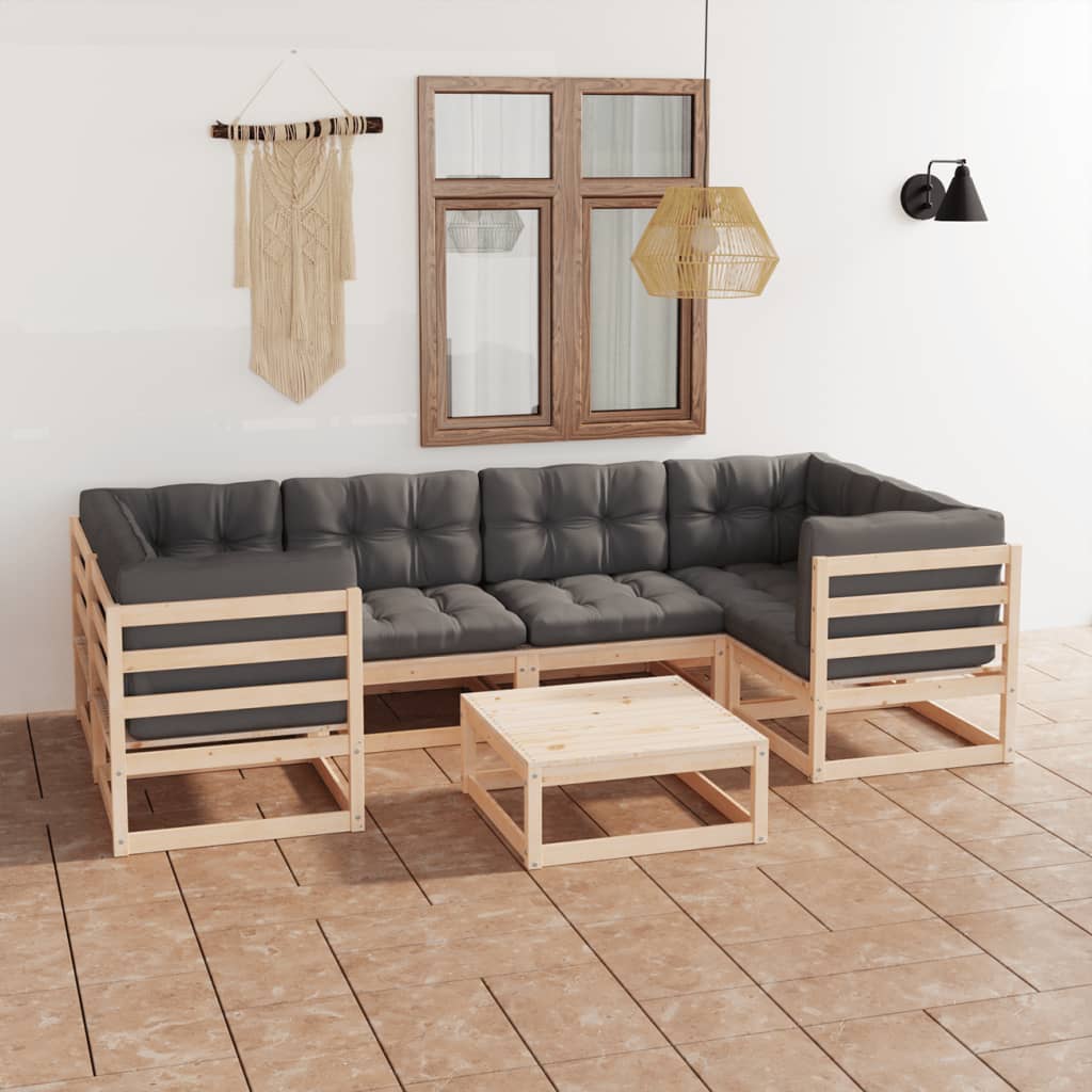 7 Piece Garden Lounge Set with Cushions Solid Pinewood - Newstart Furniture