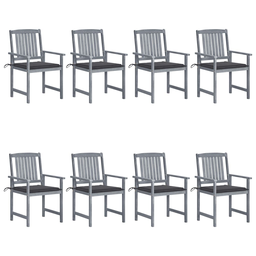 Garden Chairs with Cushions 8 pcs Solid Acacia Wood Grey - Newstart Furniture