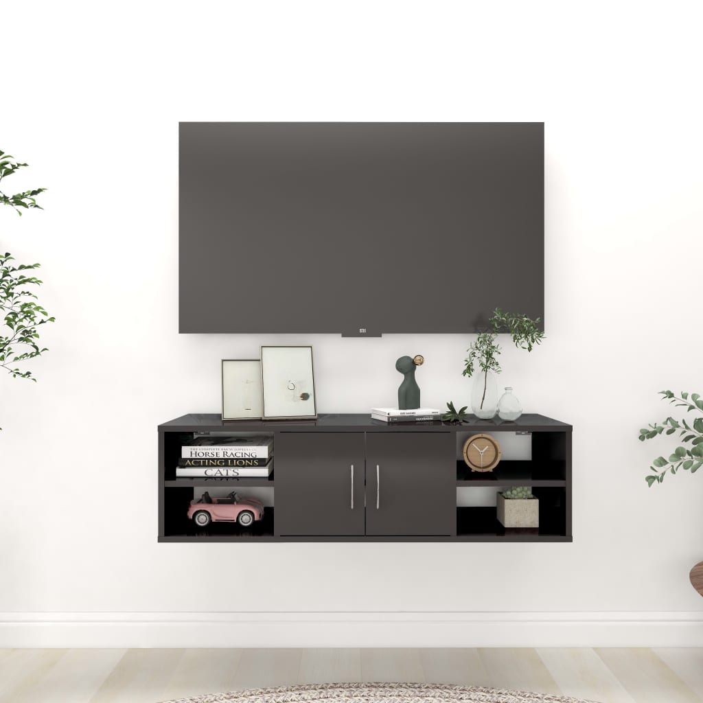 Wall Shelf High Gloss Grey 102x30x29 cm Engineered Wood - Newstart Furniture