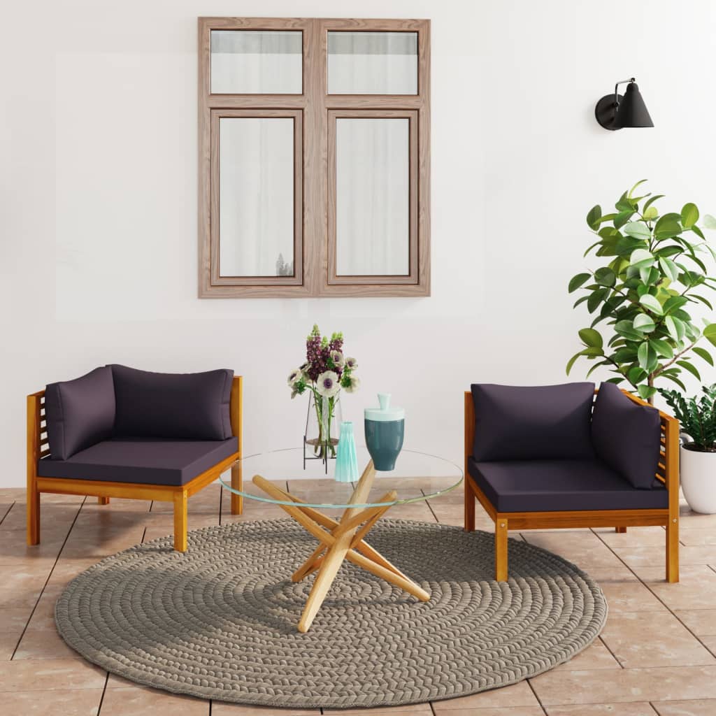 Corner Sofas 2 pcs with Dark Grey Cushions Solid Acacia Wood - Newstart Furniture