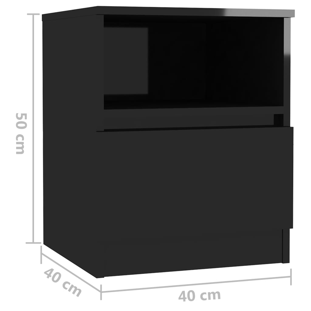 Bed Cabinets 2 pcs High Gloss Black 40x40x50 cm Engineered Wood - Newstart Furniture