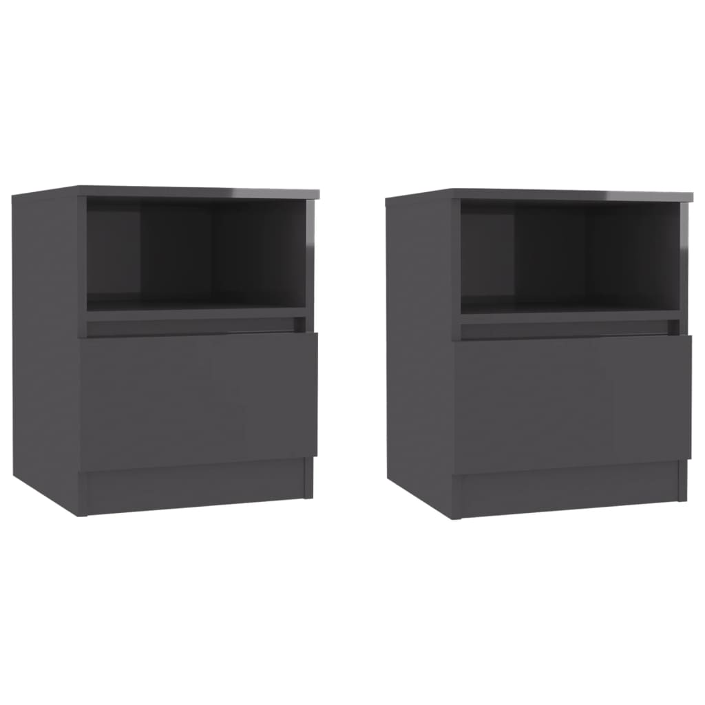 Bed Cabinets 2 pcs High Gloss Grey 40x40x50 cm Engineered Wood - Newstart Furniture
