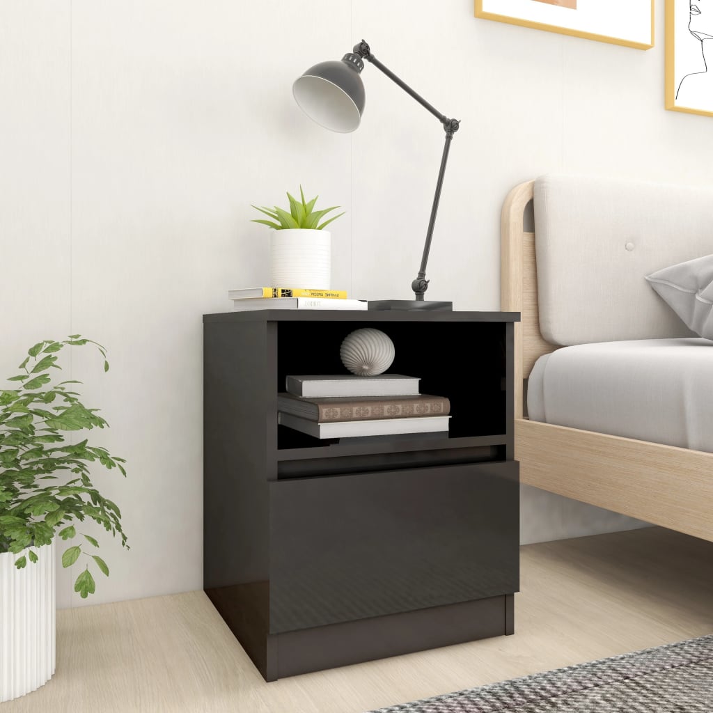 Bed Cabinets 2 pcs High Gloss Grey 40x40x50 cm Engineered Wood - Newstart Furniture