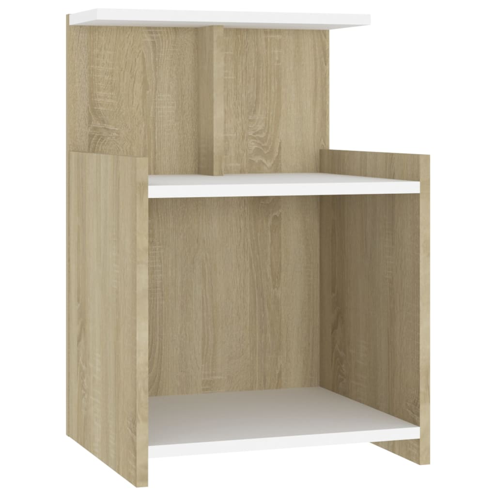 Bed Cabinets 2 pcs White and Sonoma Oak 40x35x60 cm Engineered Wood - Newstart Furniture