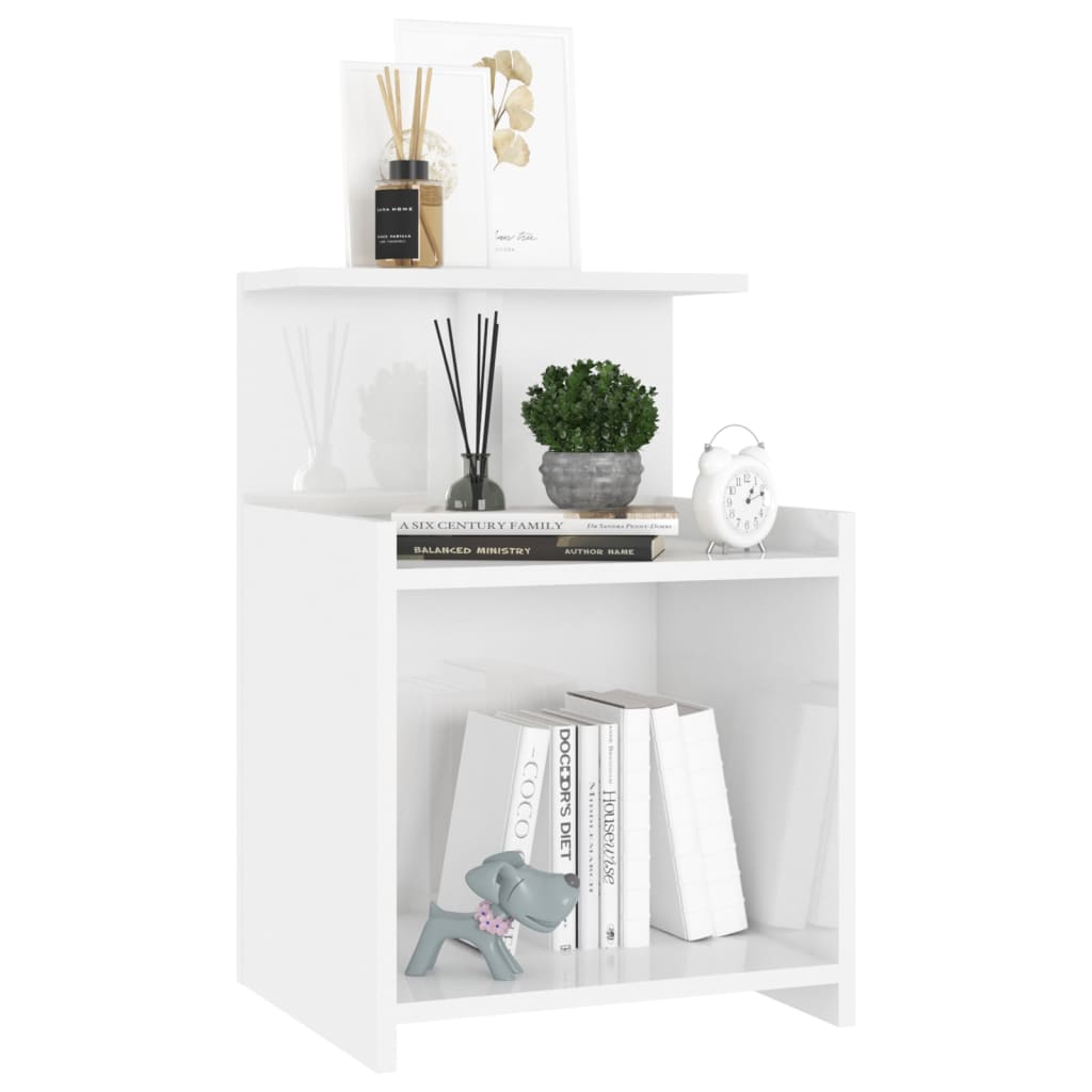 Bed Cabinet High Gloss White 40x35x60 cm Engineered Wood - Newstart Furniture