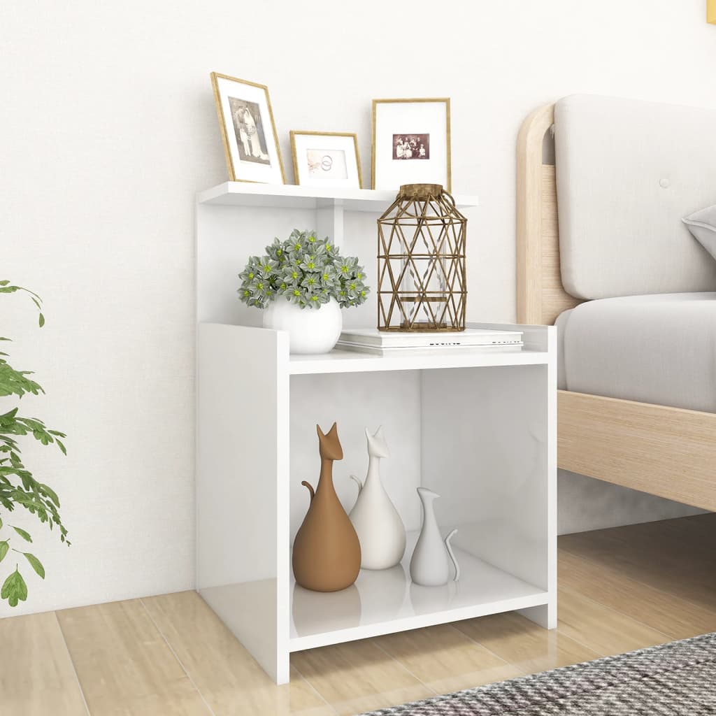 Bed Cabinet High Gloss White 40x35x60 cm Engineered Wood - Newstart Furniture