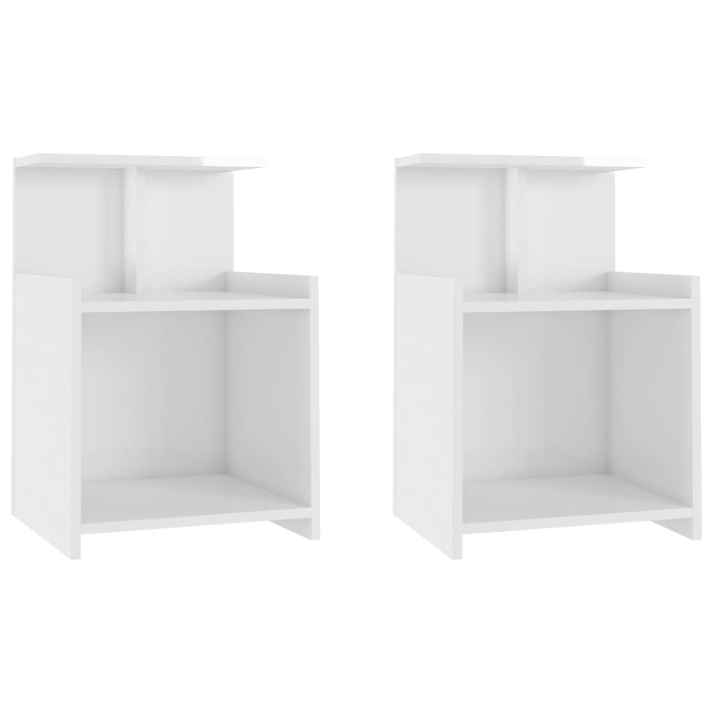 Bed Cabinets 2 pcs High Gloss White 40x35x60 cm Engineered Wood - Newstart Furniture