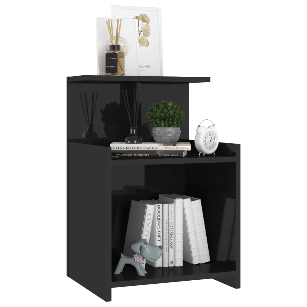 Bed Cabinet High Gloss Black 40x35x60 cm Engineered Wood - Newstart Furniture