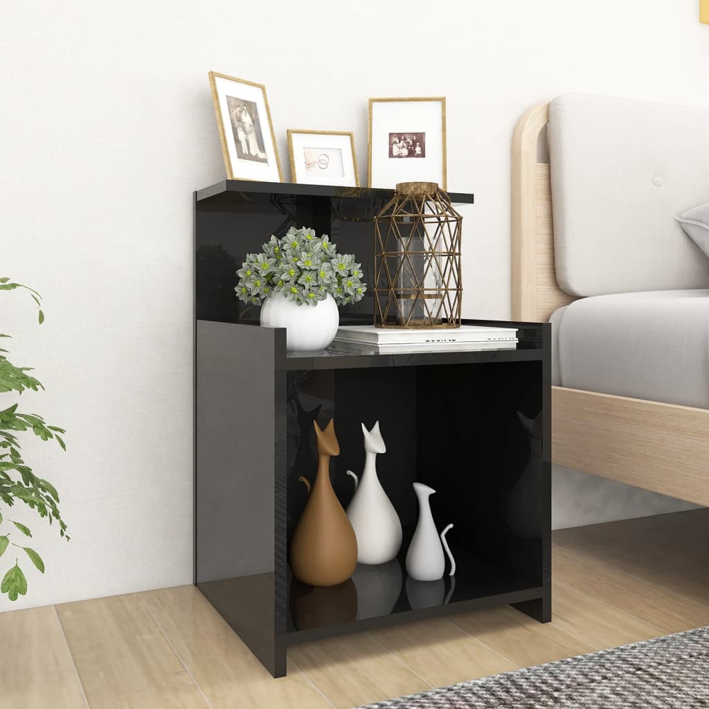 Bed Cabinet High Gloss Black 40x35x60 cm Engineered Wood - Newstart Furniture