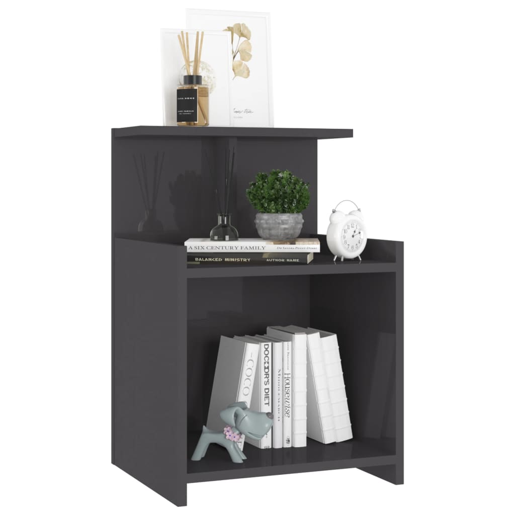 Bed Cabinet High Gloss Grey 40x35x60 cm Engineered Wood - Newstart Furniture