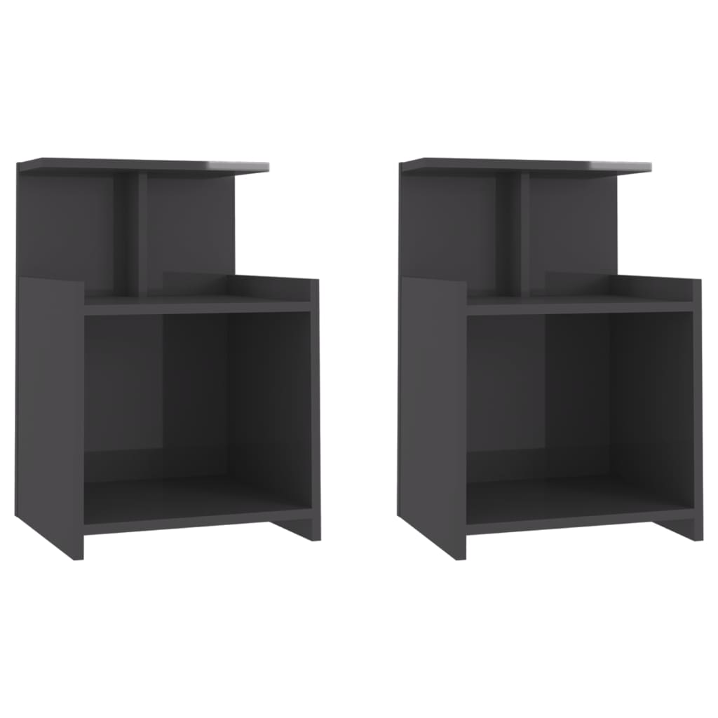 Bed Cabinets 2 pcs High Gloss Grey 40x35x60 cm Engineered Wood - Newstart Furniture