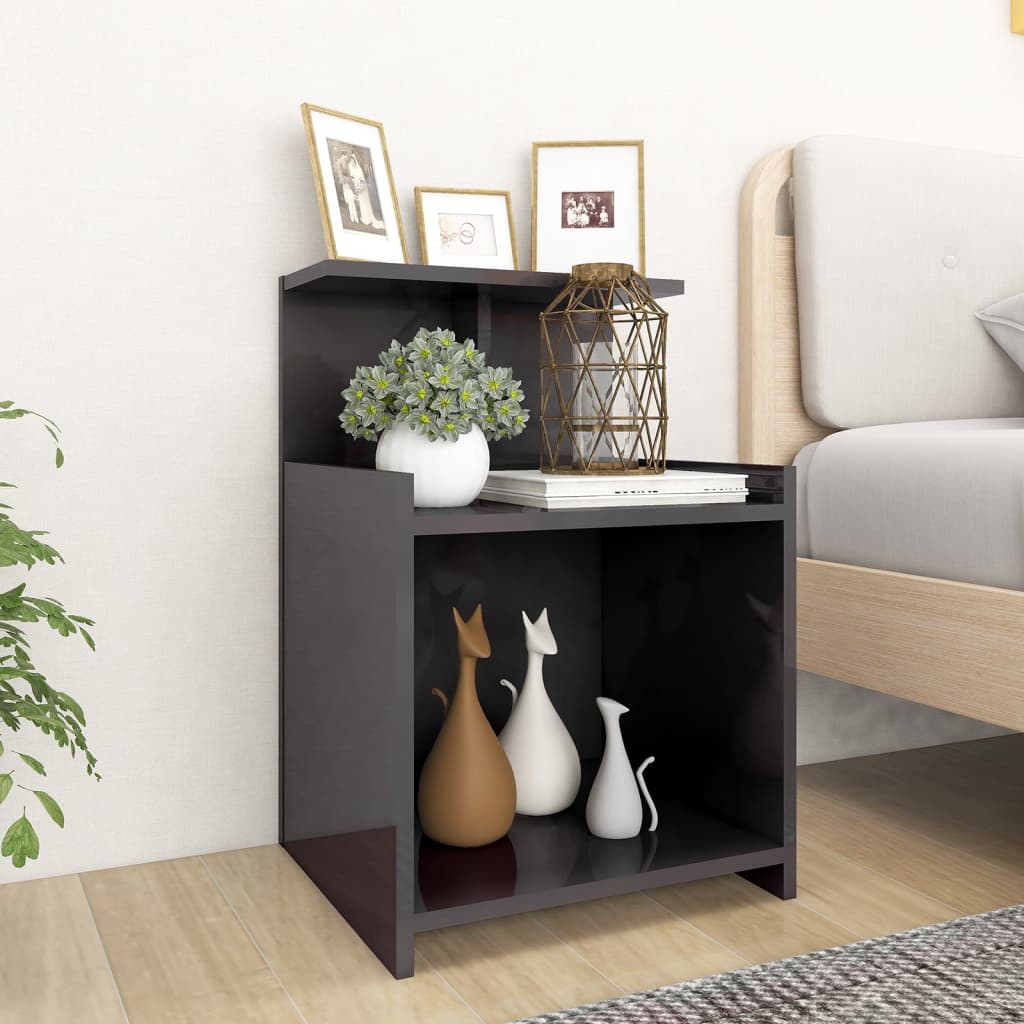 Bed Cabinets 2 pcs High Gloss Grey 40x35x60 cm Engineered Wood - Newstart Furniture