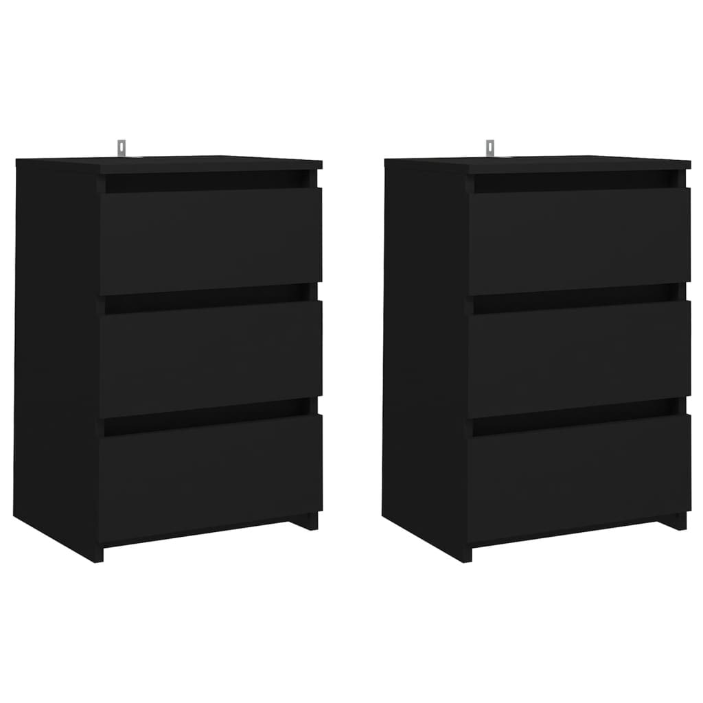 Bed Cabinets 2 pcs Black 40x35x62.5 cm Engineered Wood - Newstart Furniture