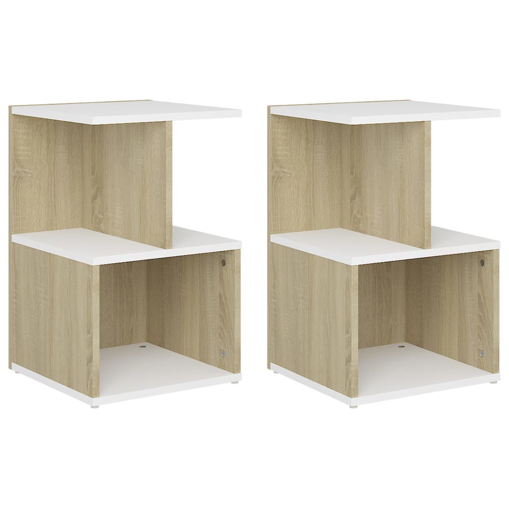 Bedside Cabinets 2pcs White and Sonoma Oak 35x35x55cm Engineered Wood - Newstart Furniture