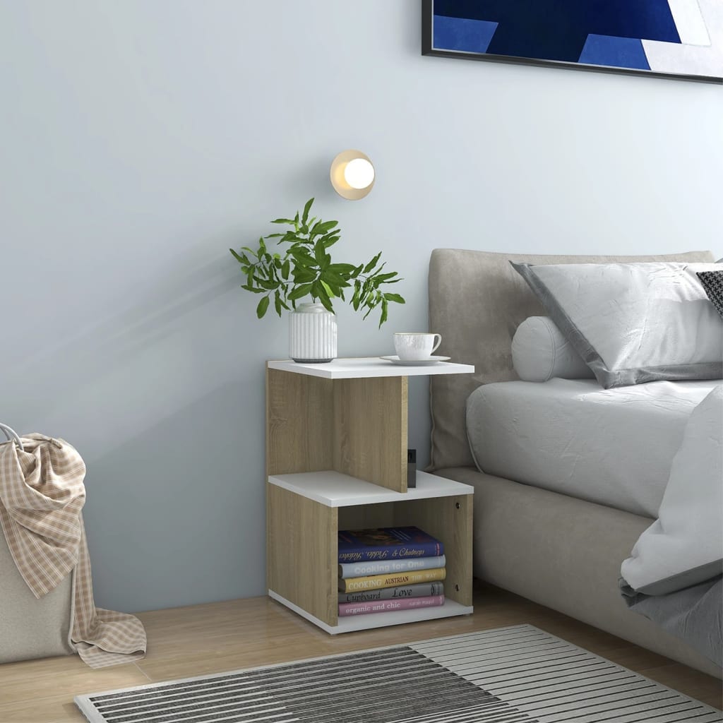 Bedside Cabinets 2pcs White and Sonoma Oak 35x35x55cm Engineered Wood - Newstart Furniture