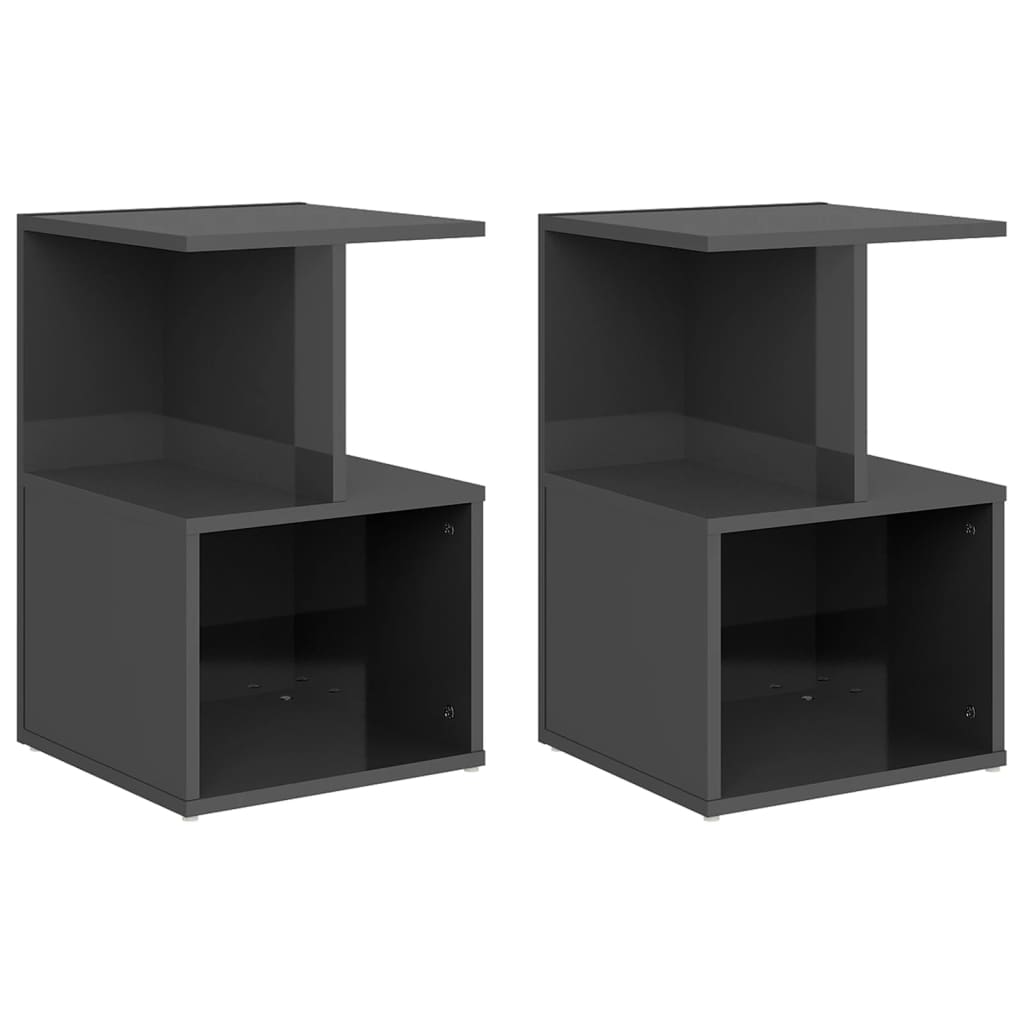Bedside Cabinets 2 pcs High Gloss Grey 35x35x55 cm Engineered Wood - Newstart Furniture