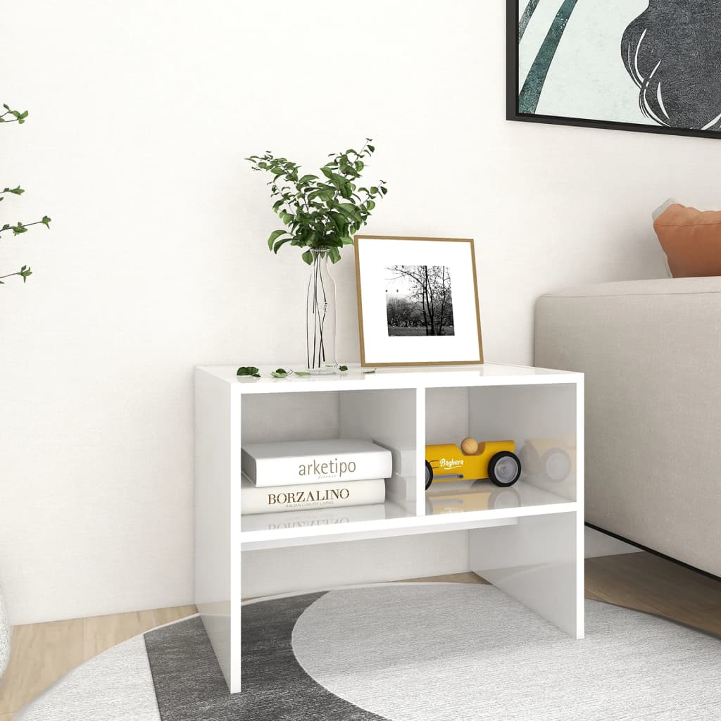 Side Table High Gloss White 60x40x45 cm Engineered Wood - Newstart Furniture