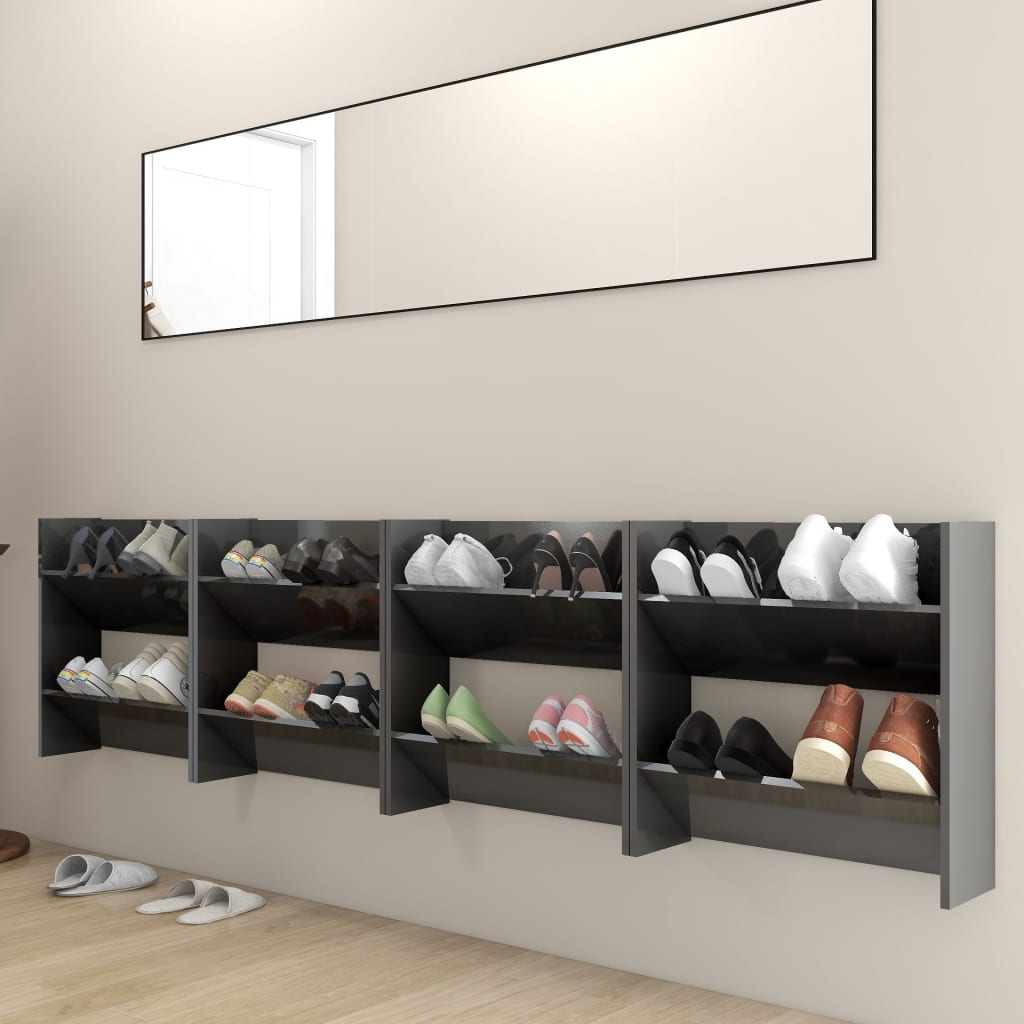 Wall Shoe Cabinets 4 pcs High Gloss Grey 60x18x60 cm Engineered Wood - Newstart Furniture