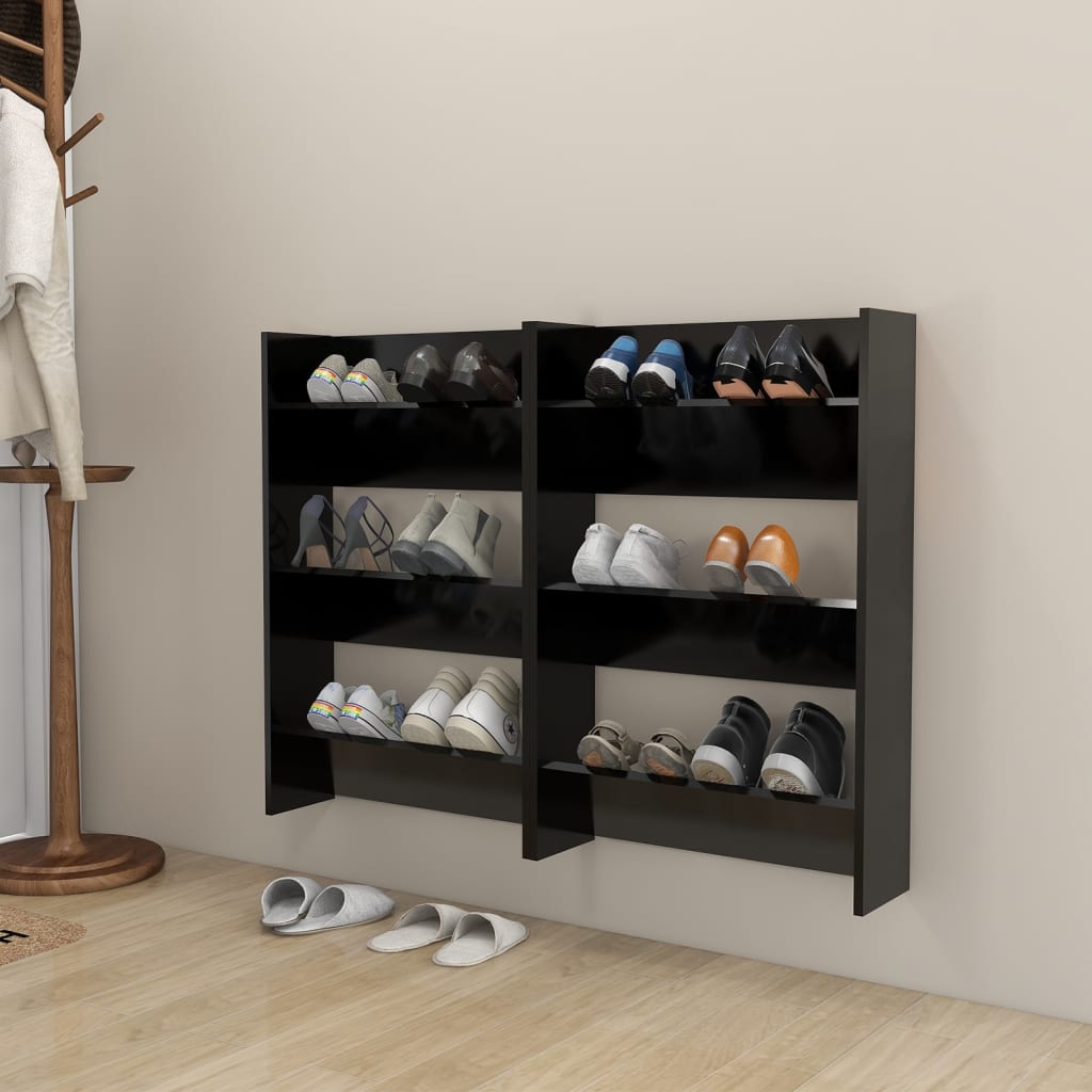 Wall Shoe Cabinets 2 pcs Black 60x18x90 cm Engineered Wood - Newstart Furniture