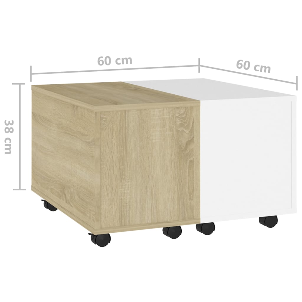 Coffee Table White and Sonoma Oak 60x60x38 cm Engineered Wood - Newstart Furniture