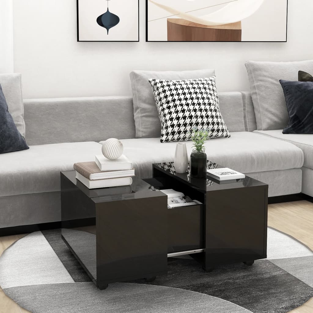 Coffee Table High Gloss Black 60x60x38 cm Engineered Wood - Newstart Furniture