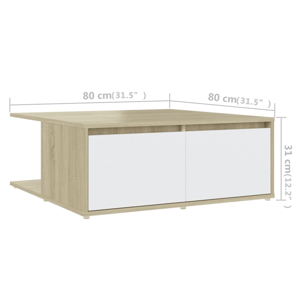 Coffee Table White and Sonoma Oak 80x80x31 cm Engineered Wood - Newstart Furniture