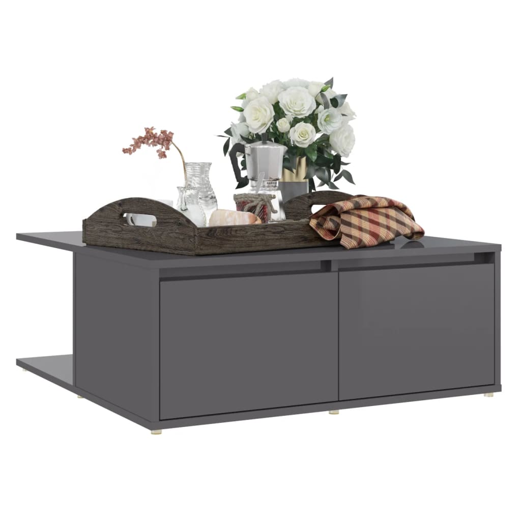 Coffee Table High Gloss Grey 80x80x31 cm Engineered Wood - Newstart Furniture