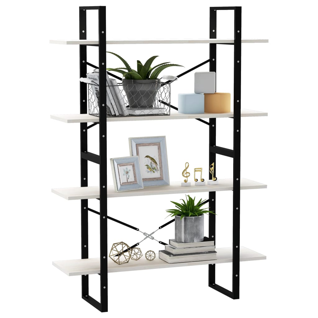 4-Tier Book Cabinet White 100x30x140 cm Solid Pine Wood - Newstart Furniture