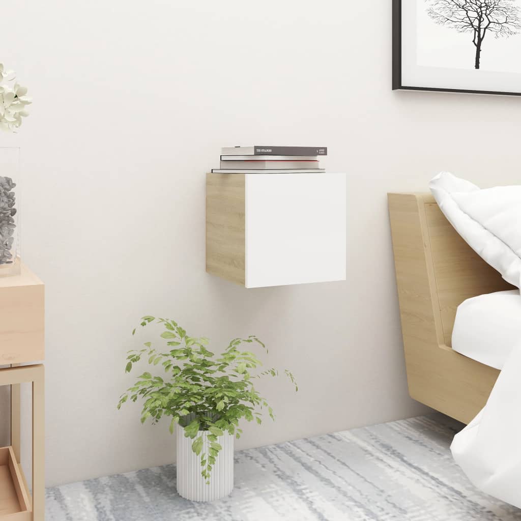 Bedside Cabinet White and Sonoma Oak 30.5x30x30 cm Engineered Wood - Newstart Furniture