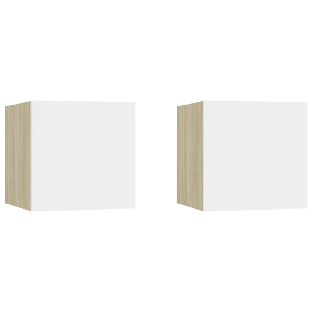 Bedside Cabinets 2 pcs White & Sonoma Oak 30.5x30x30 cm Engineered Wood - Newstart Furniture