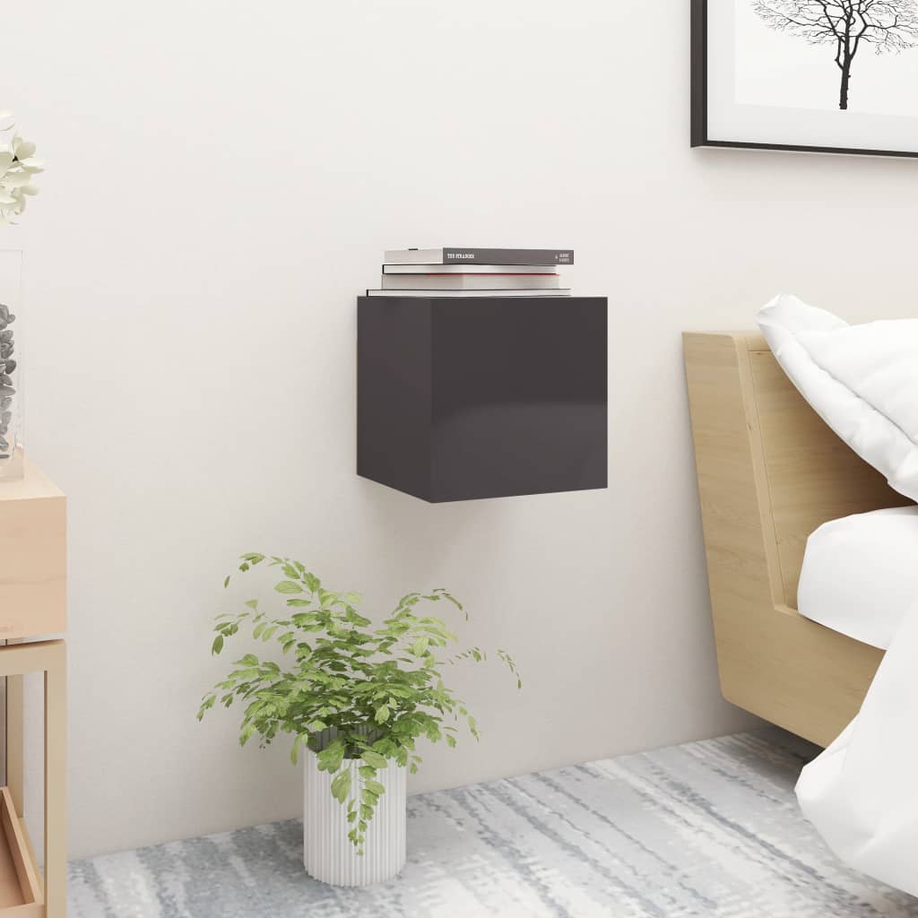 Bedside Cabinets 2 pcs High Gloss Grey 30.5x30x30 cm Engineered Wood - Newstart Furniture