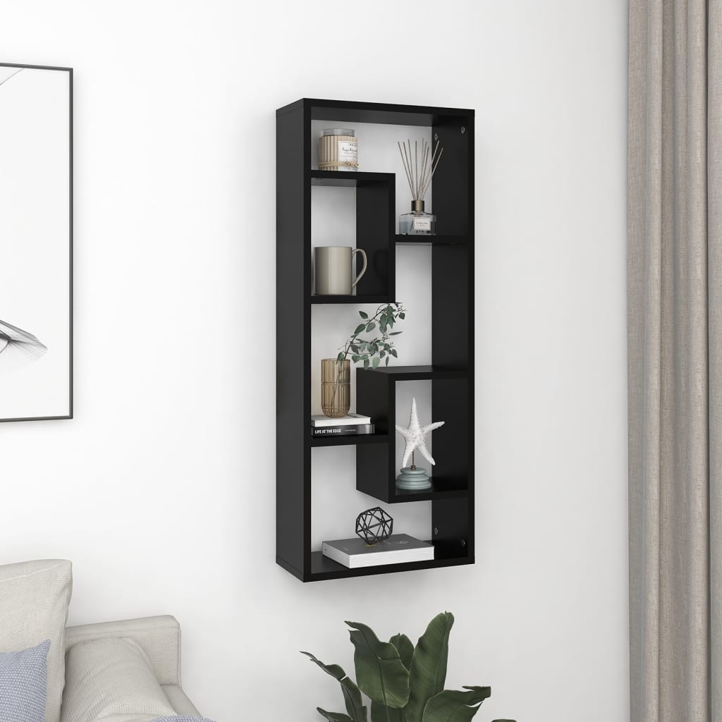 Wall Shelf Black 36x16x90 cm Engineered Wood - Newstart Furniture
