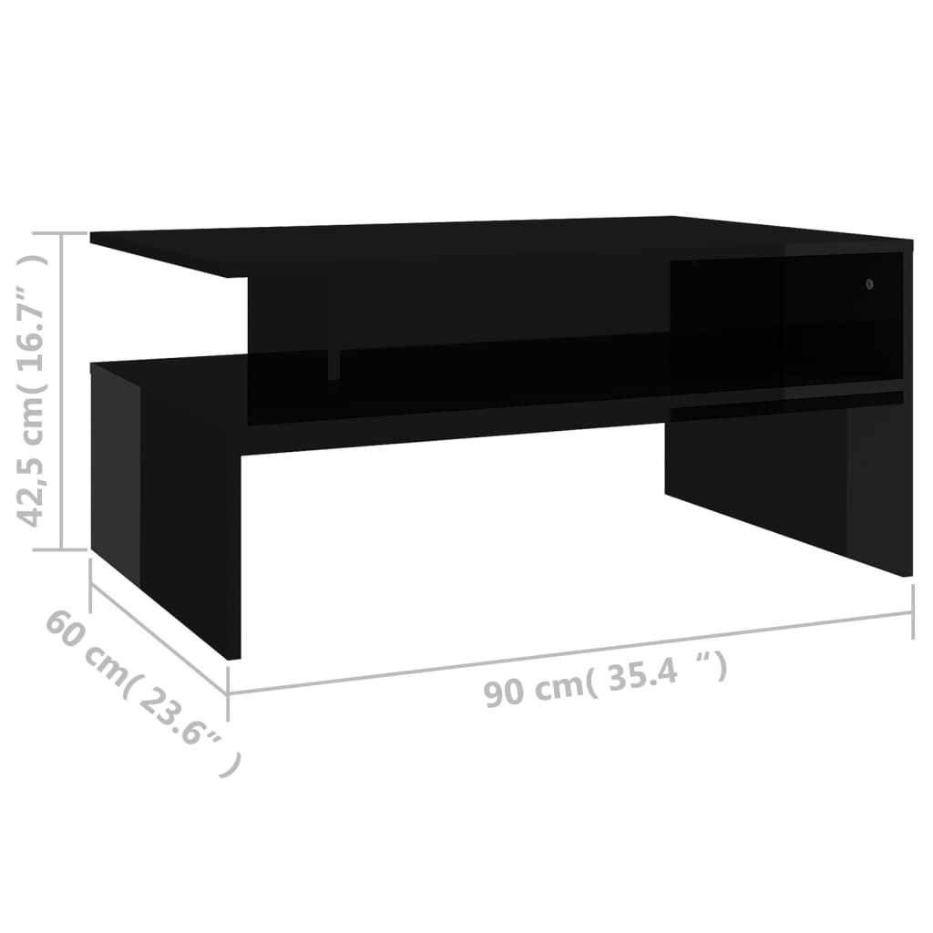 Coffee Table High Gloss Black 90x60x42.5 cm Engineered Wood - Newstart Furniture