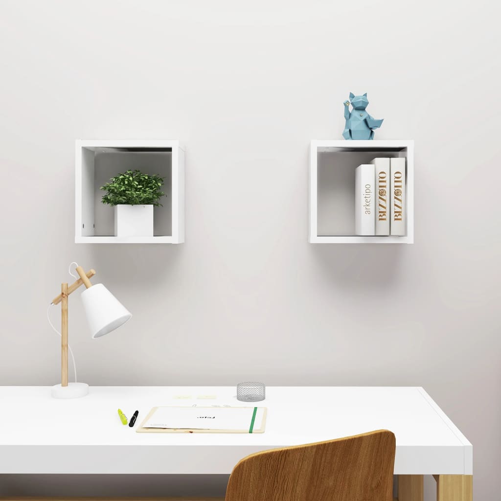 Wall Cube Shelves 2 pcs White 30x15x30 cm - Newstart Furniture