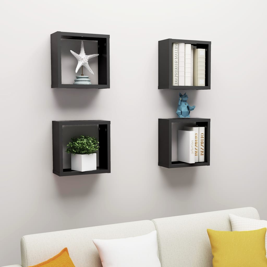 Wall Cube Shelves 4 pcs Black 30x15x30 cm - Newstart Furniture