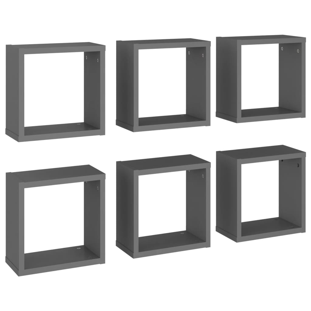 Wall Cube Shelves 6 pcs Grey 30x15x30 cm - Newstart Furniture