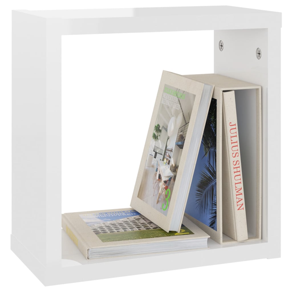 Wall Cube Shelves 2 pcs High Gloss White 30x15x30 cm - Newstart Furniture