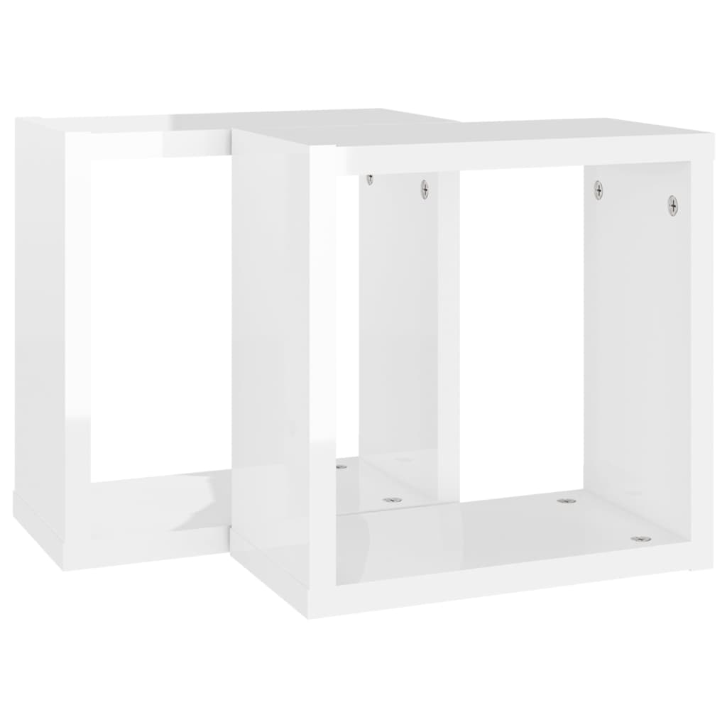 Wall Cube Shelves 2 pcs High Gloss White 30x15x30 cm - Newstart Furniture